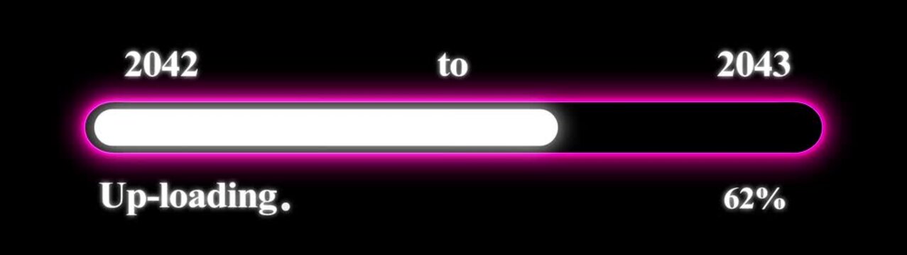 New year 2043 Up-loading bar animation, Up-loading bar from 2042 to 2043 new year transfer animation. Almost reaching New Year on black background. Welcoming the happy new year 2043. Alpha channel.