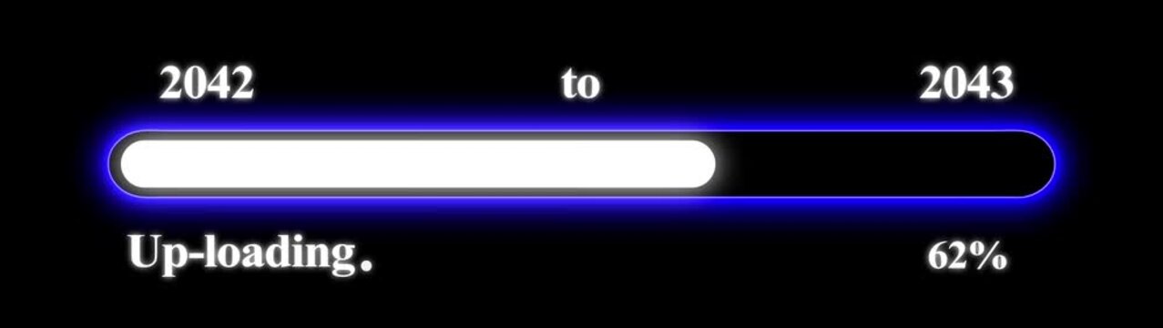 New year 2043 Up-loading bar animation, Up-loading bar from 2042 to 2043 new year transfer animation. Almost reaching New Year on black background. Welcoming the happy new year 2043. Alpha channel.