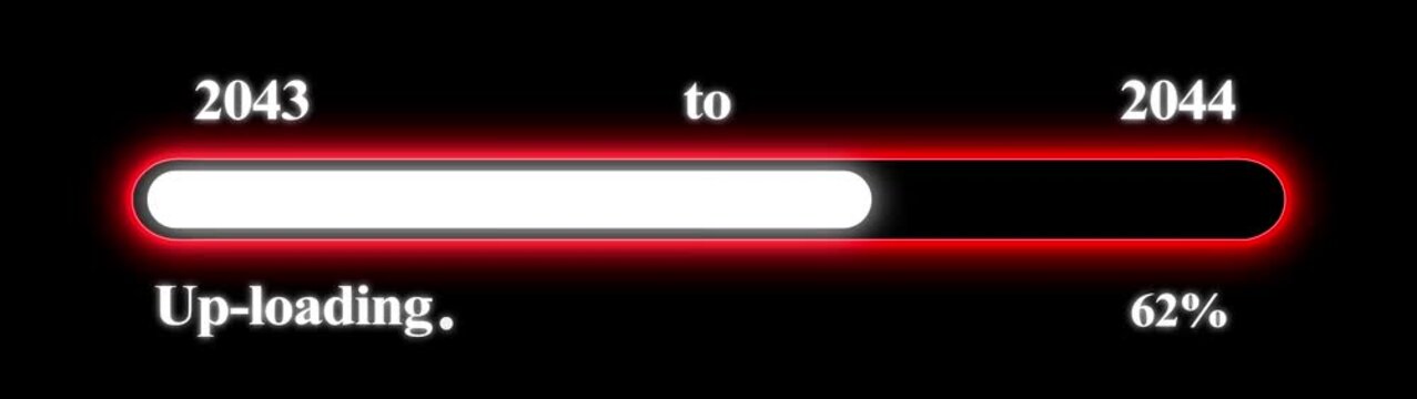 New year 2044 Up-loading bar animation, Up-loading bar from 2043 to 2044 new year transfer animation. Almost reaching New Year on black background. Welcoming the happy new year 2044. Alpha channel.
