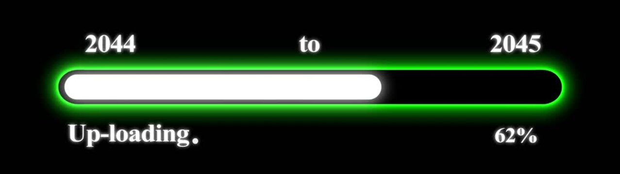 New year 2045 Up-loading bar animation, Up-loading bar from 2044 to 2045 new year transfer animation. Almost reaching New Year on black background. Welcoming the happy new year 2045. Alpha channel.