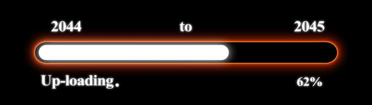 New year 2045 Up-loading bar animation, Up-loading bar from 2044 to 2045 new year transfer animation. Almost reaching New Year on black background. Welcoming the happy new year 2045. Alpha channel.