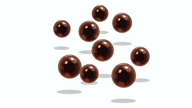 Glossy Brown Spheres Levitating with Subtle Shadows on a Pristine White Background