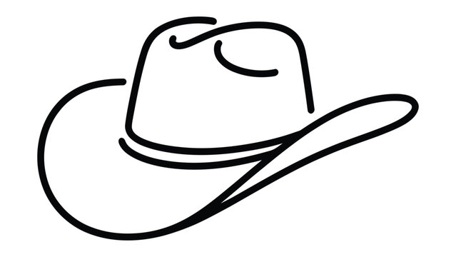 minimal line art cowboy hat illustration, bold outline western hat icon, simple hand drawn fashion accessory design isolated on white