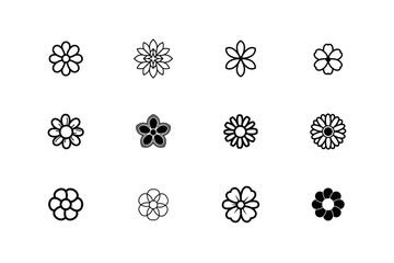 Simple Floral Head and Blossom Silhouette Vector Icon Set