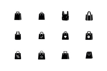 Shopping Bag Silhouette Vector Icon Set for Retail and Sale