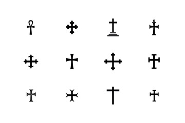 Christian Cross and Religious Symbol Silhouette Vector Icon Set