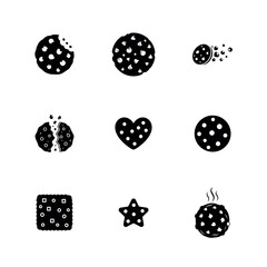 Chocolate Chip Cookie Silhouette Vector Icon Set featuring Bitten and Broken Shapes