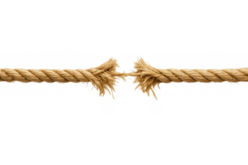 Frayed rope breaking apart representing stress, tension, risk, vulnerability, and impending failure or crisis