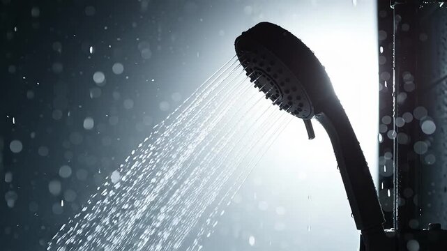 Refreshing Shower Stream with Water Droplets and Backlight.