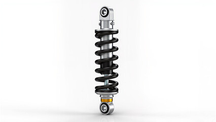 Generic automotive shock absorber with integrated coil spring, isolated on a white background, showing detailed metal components and suspension design for vehicle repair, maintenance, and engineering 