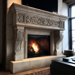 European heritage French country inspired fireplace