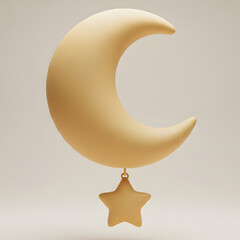 3D clay-style crescent moon with small star