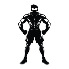 Black Silhouette Athlete Boxer,Boxing silhouette art fighter in stance gloves hanging Athlete shadow fitness fight vector art