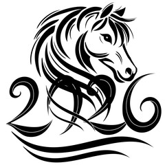 horse head vector illustration. Happy chinese new year fire horse