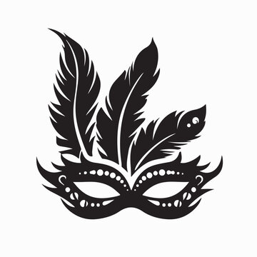 Carnival Mask Three Feathers Image Vector Isolated on White Background
