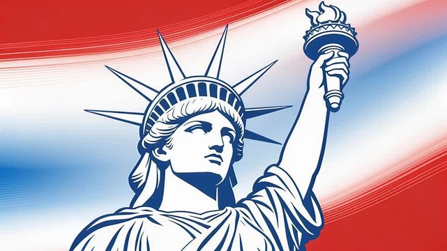 Statue of Liberty with American Flag Background.