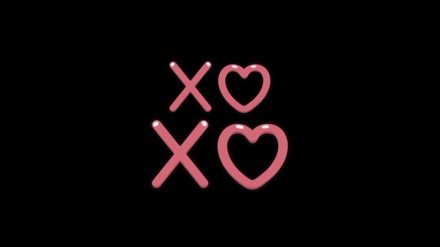 Valentine xoxo text with heart 3d animation 