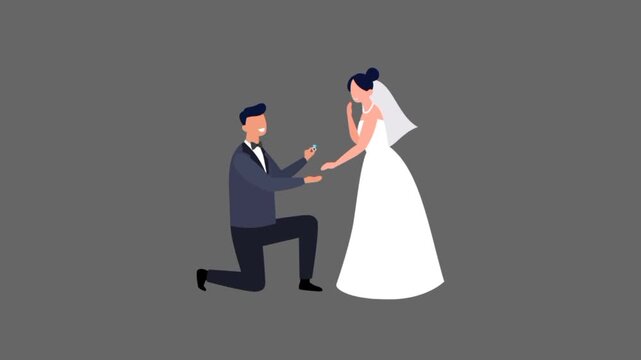 Groom proposes to bride symbol of love and commitment 3d animation 