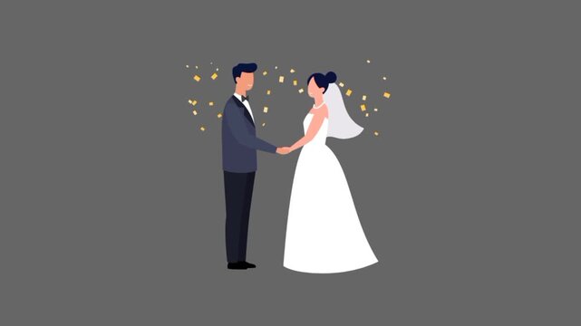 Happy bride and groom on their wedding day 3d animation