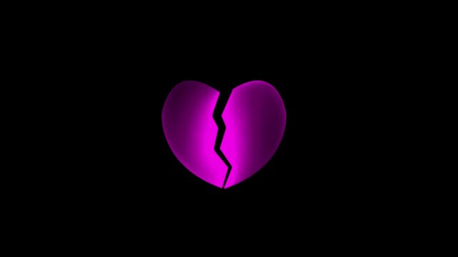 Animation Neon broken red heart icon black background 4k video.
