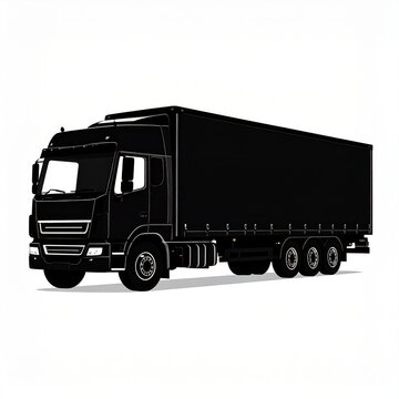 Sleek Black Semi Trailer Truck with Tautliner Cargo Box on a White Background Representing Logistics and Transportation