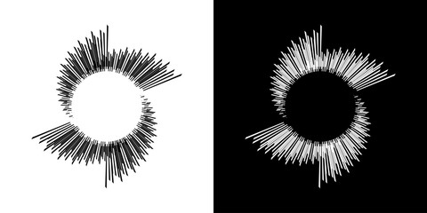 Dynamic abstract spiral sound wave rhythm lines. Circular spiral sound wave rhythm of lines. Circular futuristic abstract lines, black and white background.	