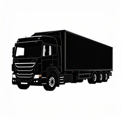 Sleek Black Semi Trailer Truck with Detailed Grille and Multiple Axles Isolated on White Background