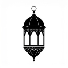 Black Silhouette of an Ornate Moroccan Lantern with Intricate Geometric Patterns Against a White Background