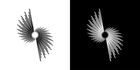 Dynamic abstract spiral sound wave rhythm lines. Circular spiral sound wave rhythm of lines. Circular futuristic abstract lines, black and white background.	