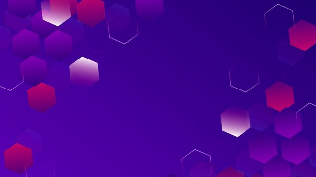 abstract, geometric motion background animation featuring purple and pink hexagons.