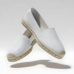White Espadrille Shoes on White Background.
