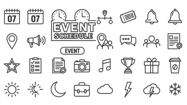 Collection of Event Planning Icons and Symbols.