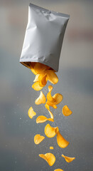 Potato Chips Spilling from White Paper Bag.