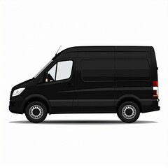 Side Profile View of a Black Panel Van with Tinted Windows and Silver Wheels on a White Background