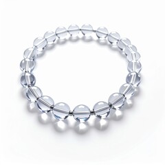 Clear Quartz Crystal Beaded Bracelet with Silver Accents on White Background with Soft Shadows and Subtle Lighting