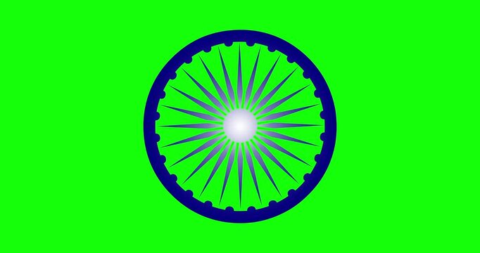 Indian symbol Ashok Chakra rotating in green screen , 15 Augst, 26 January, independence day, Republic Day 