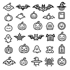 Obraz premium Halloween Icons Set with Pumpkins Bats Ghosts and Witch Hats