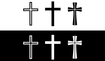 Fototapeta premium Collection of different christian cross symbols in black and white