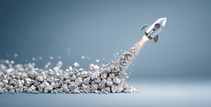 Silver launching like a rocket symbolizing investment growth and market rise