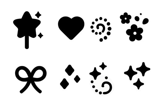 Cute Magic Wand Icons. Cute magic wand set. Filled icon set of Cute magic wand set: chubby star wand, tiny