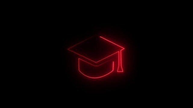Neon bright graduation cap icon outline loop animation, Educational institutions Graduation hat with tassel icon, glowing Graduation symbol.