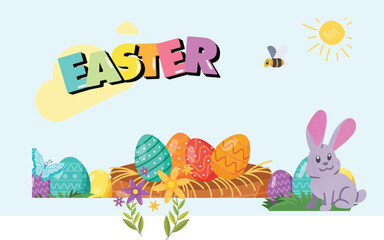 Math Easter Egg Counting Game Presentation in Pastel Animated Style, vector, cartoon, illustration, design, card, easter, baby, animal, set, rabbit, birthday, art, spring, flower, holiday, pattern, de