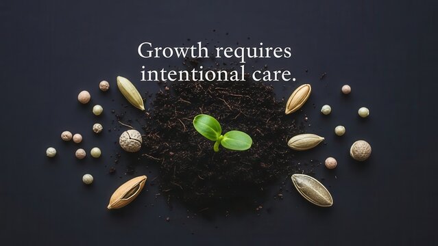 Sprouting Seed in Soil with Scattered Seeds