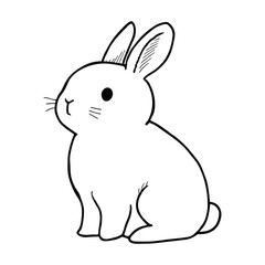 Obraz premium Little cute bunny, vector line art. Black outline hand drawn rabbit isolated om white background