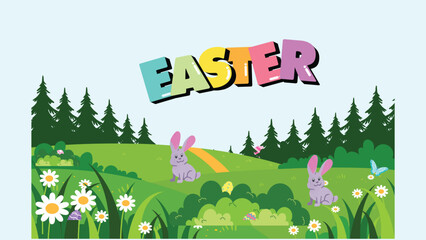 Math Easter Egg Counting Game Presentation in Pastel Animated Style, vector, cartoon, illustration, design, card, easter, baby, animal, set, rabbit, birthday, art, spring, flower, holiday, pattern, de