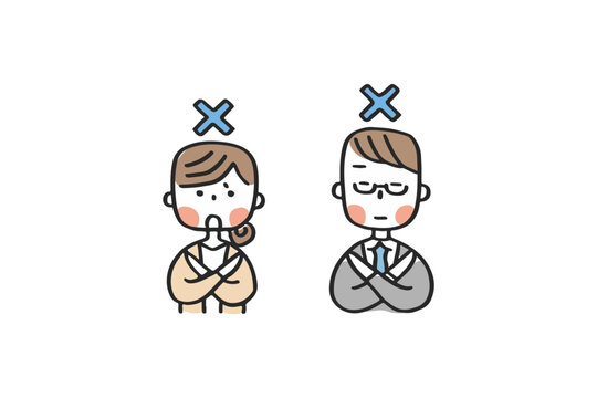 &times;サインをする男女の先輩社員