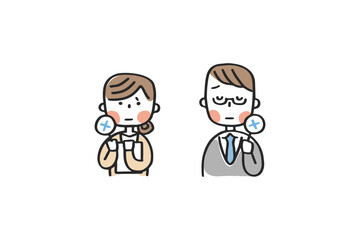 ばつの札を挙げる男女の先輩社員