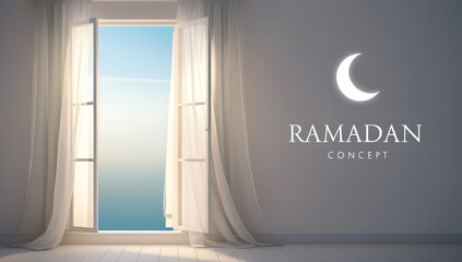 Crescent Window at Dawn: Soft Morning Light Illuminates a Minimal Ramadan Scene