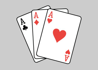 Obraz premium Three aces poker hand ace of spades diamonds hearts on grey background playing cards illustration