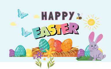 Fototapeta premium Math Easter Egg Counting Game Presentation in Pastel Animated Style, vector, cartoon, illustration, design, card, easter, baby, animal, set, rabbit, birthday, art, spring, flower, holiday, pattern, de